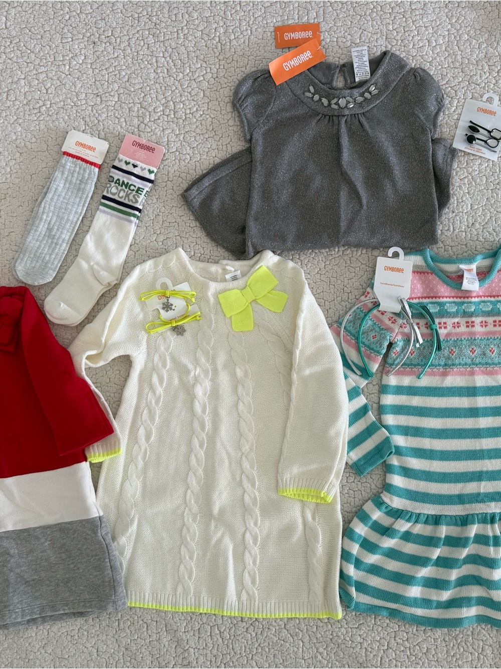 New girls Gymboree Sz 4 White Cable Knit Dress with Neon Yellow Accents bundle